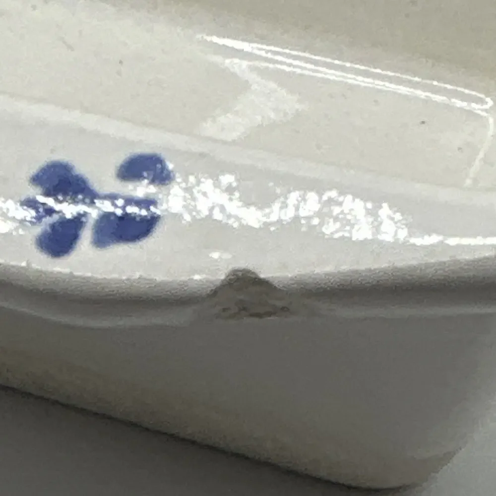 Vintage White Blue Floral Butter Dish